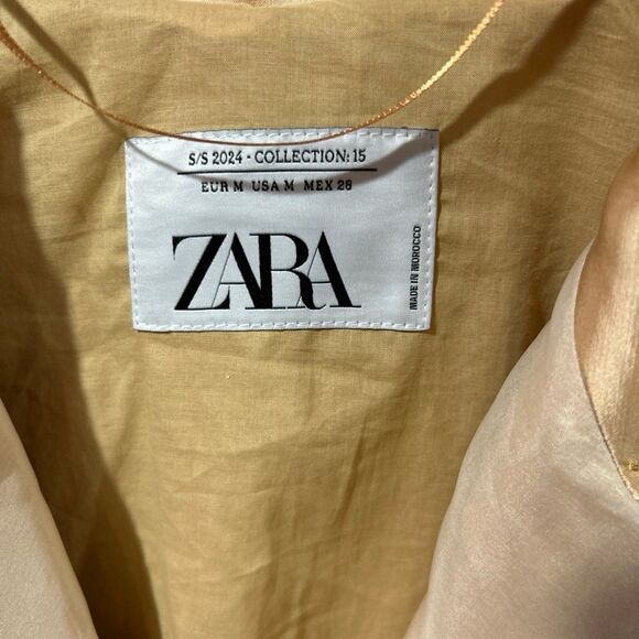 Zara Long Cream Coat Linen Blend Coat with Topstitching, - Picture 8 of 8